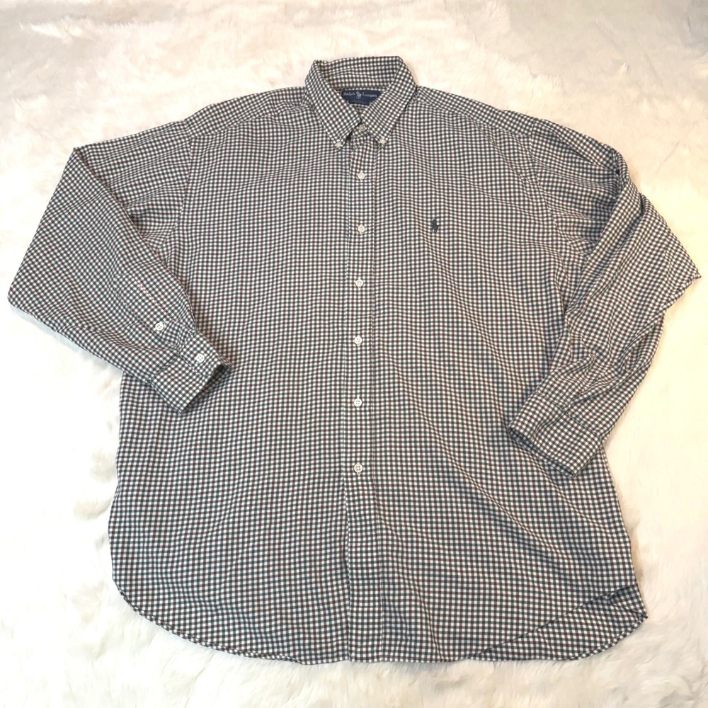 Ralph Lauren Blake Button Down Shirt Mens‎ XL Green Brown Gingham 100% Cotton
